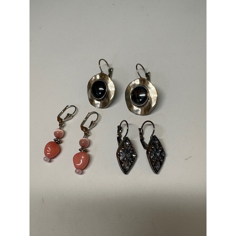 Vintage Style Earring Lot 3 Pairs Black Pink Blue Drop Dangle Leverback J764 - Picture 2 of 7